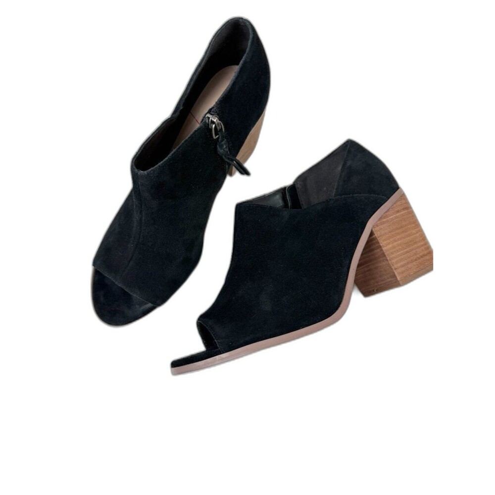Sole Society | Black Suede Open Toe Arroyo Block Heel Ankle Booties Size 11